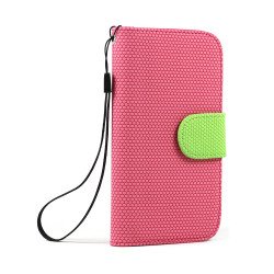 Samsung Galaxy S4 Anti-Slip Flip Leather Wallet Case with Stand (Hot Pink-Green)